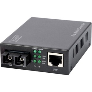 DIGITUS Professional DN-82150 Transceiver/Media Converter - 2 Port(s)Network (RJ-45) - 1 x PoE (RJ-45) Ports - 1 x SC - Du