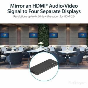 StarTech.com 4 Port HDMI Splitter - 4K 60Hz - 1x4 Way HDMI 2.0 Splitter - HDR - ST124HD202 - Displays the same image with 