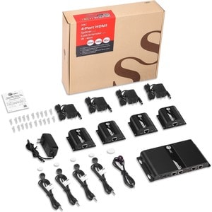 SIIG 4 Port HDMI Splitter over Cat6 Extender with IR - 40m - Full HD 1080p - 1x4 HDMI Extender up to 130ft (40m) - HDR / H