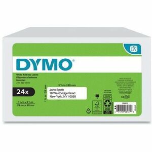 Dymo LabelWriter Address Label - 1 1/8" (28.58 mm) Height x 3 1/2" (88.90 mm) Width - Rectangle - Direct Thermal - White, 