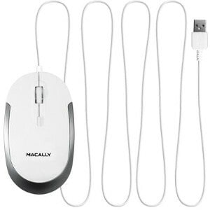 Macally USB Optical Quiet Click Mouse for Mac/PC in White & Aluminum - Optical - Cable - Aluminum, White - USB - 2400 dpi 