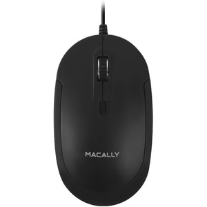 Macally USB Optical Quiet Click Mouse for Mac/PC Black - Optical - Cable - Black - USB - 2400 dpi - Scroll Wheel - Symmetr