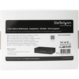 StarTech.com KVM-Switchbox - TAA-konform - 2 Computer - 1 Lokaler Benutzer(n) - 3840 x 2160 - 8 x USB - 3 x DisplayPort - 