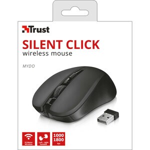 Trust Mydo Mouse - Radio Frequency - USB 2.0 - Optical - 4 Button(s) - Black - Wireless - 1800 dpi - Scroll Wheel - Symmet