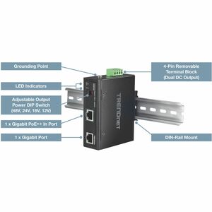 TRENDnet TI-SG104 PoE-Splitter - TAA-konform - 48 V DC Ausgang - 1 x Gigabit Ethernet Ausgangsport(s)