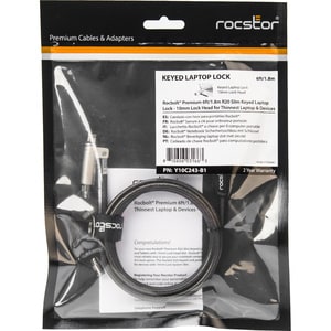 Rocbolt R20 Slim Security Cable with Key Lock and (2) Keys - 10mm Lock Head for Thinnest Laptop, Ultrabook Devices - Galva