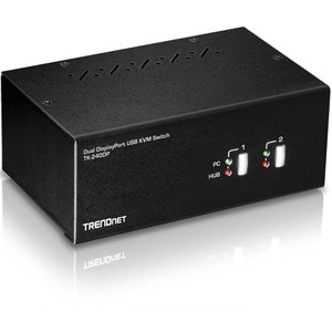 TRENDnet 2-Port Dual Monitor DisplayPort KVM Switch With Audio, 2-Port USB 2.0 Hub, 4K UHD Resolutions Up To 3840 x 2160, 