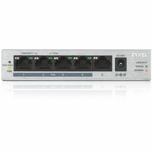 ZYXEL GS1005HP 5 Ports Ethernet Switch - Gigabit Ethernet - 1000Base-T - Silver - 2 Layer Supported - 60 W PoE Budget - Tw