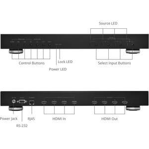 SIIG 4x4 HDMI Matrix & VideoWall Processor with RS232 - Share and switch four distinct HDMI audio/video sources between fo