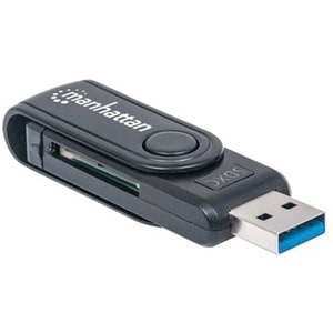 Manhattan USB-A Mini Multi-Card Reader/Writer, 5 Gbps (USB 3.2 Gen1 aka USB 3.0), 24-in-1, SuperSpeed USB, Windows or Mac,