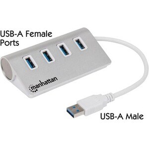 USB-A 4-Port Hub, 4x USB-A Ports, 5 Gbps (USB 3.2 Gen1 aka USB 3.0), Bus Powered, Fast charging up to 0.9A, Equivalent to 