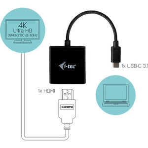 i-tec 15 cm HDMI/USB A/V Cable for Audio/Video Device, Monitor, Projector, TV, Notebook, Tablet, Smartphone - First End: 1