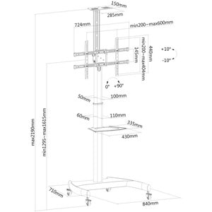 Neomounts Neomounts Pro PLASMA-M1900E Height Adjustable Display Stand - Up to 177.8 cm (70") Screen Support - 50 kg Load C