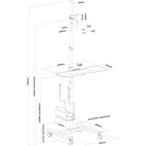 Neomounts Neomounts Pro FPMA-MOBILE1700 Height Adjustable Display Stand - Up to 81.3 cm (32") Screen Support - 8 kg Load C