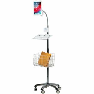 CTA Digital Heavy-Duty Gooseneck Floor Stand with VESA Plate and Storage Basket for 7-14 Inch Tablets - Up to 14" Screen S