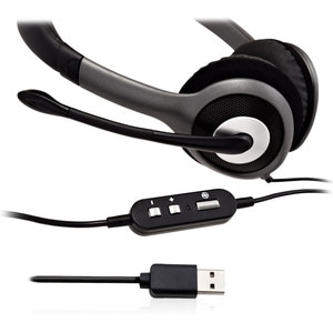 Auriculares Deluxe USB de V7 con micrófono provisto de cancelación de ruidos, control de volumen, auriculares digitales pa