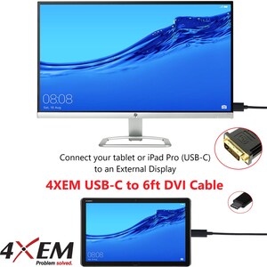 4XEM USB-C to DVI Cable - 6 ft DVI/USB Video Cable for Video Device, Monitor, Projector, HDTV, Notebook, MacBook Pro, Comp