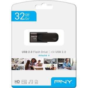 PNY 32GB Attaché 4 2.0 Flash Drive - 32 GB - USB 2.0 Type A - Black - 1 Year Warranty DRIVE