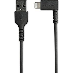 StarTech.com 1m USB A to Lightning Cable iPhone iPad Durable Right Angled 90 Degree Black Charger Cord w/Aramid Fiber Appl