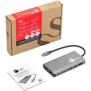 SIIG USB-C MST Video with Hub, LAN and PD 3.0 Docking - 7-in-1 MST Docking Station with 100W PD - MacOS for DP or HDMI Vid