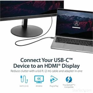 StarTech.com 6ft (2m) USB C to HDMI Cable - 4K 60Hz USB Type C DP Alt Mode to HDMI 2.0 Video Display Adapter Cable - Works