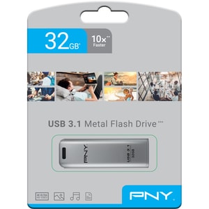PNY Elite Steel 3.1 32 GB USB 3.1 Flash Drive - Stainless Steel - 80 MB/s Read Speed - 20 MB/s Write Speed - 1 Piece