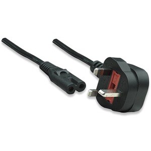 Power Cord/Cable, UK 3-pin plug to C7 Female (figure of eight), 1.8m, 13A, Black, Lifetime Warranty, Polybag - For Compute