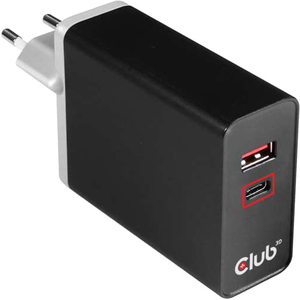 Club 3D USB Type A and C Dual Power Charger up to 60W - 60 W - 5 V DC, 12 V DC, 9 V DC, 15 V DC, 20 V DC Output - 3 A