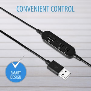 ESSENTIALS USB HEADSET W/MIC LTHR EARPADS INLINE CTRL BLACK I