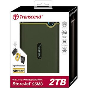 Transcend StoreJet 25M3 TS-2TSJ25M3S 2 TB Hard Drive - External - Iron Grey - USB 3.1 - 256-bit Encryption Standard