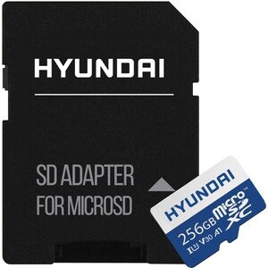 Hyundai 256GB microSDXC UHS-1 Memory Card with Adapter, 95MB/s (U3) 4K Video, Ultra HD, A1, V30 - Up to 90MB/s write speed
