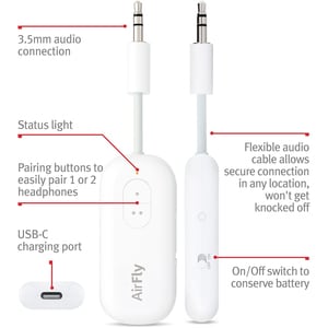 Twelve South AirFly Duo | Wireless transmitter with audio sharing for up to 2 AirPods /wireless headphones to any audio ja