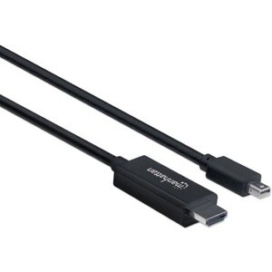 Mini DisplayPort 1.1 to HDMI Cable, 1080p@60Hz, 1.8m, Male to Male, Black, Three Year Warranty, Polybag - Cable for Audio/