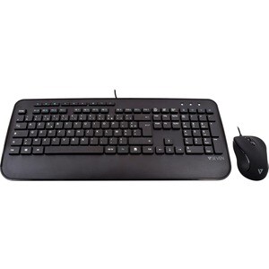 V7 CKU300FR Keyboard & Mouse - AZERTY - French - USB Cable Keyboard - Keyboard/Keypad Color: Black - USB Cable Mouse - Opt