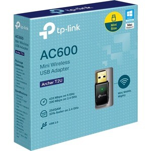 TP-Link Archer T2U IEEE 802.11ac Wi-Fi Adapter for Desktop Computer - USB 2.0 - 600 Mbit/s - 2.40 GHz ISM - 5 GHz UNII - E