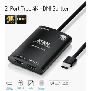 VanCryst VS82H 2-Port True 4K HDMI Splitter - 4096 x 2160 - 11.81" Maximum Operating Distance - 1 x HDMI In - 2 x HDMI Out
