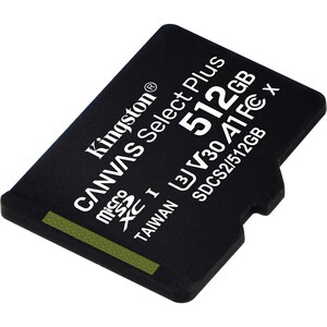 Kingston Canvas Select Plus SDCS2 512 GB Class 10/UHS-I (U3) microSDXC - 1 Pack - 100 MB/s Read - 85 MB/s Write - Lifetime