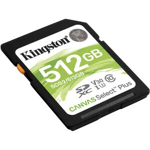 Kingston Canvas Select Plus SDS2 512 GB Class 10/UHS-I (U3) SDXC - 1 Pack - 100 MB/s Read - 85 MB/s Write
