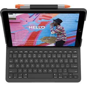 Logitech Slim Folio Keyboard/Cover Case (Folio) for 25.9 cm (10.2") Apple, Logitech iPad (7th Generation) Tablet - Graphit