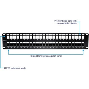 TRENDnet 48-Port Blank Keystone Shielded 2U HD Patch Panel, TC-KP48S, 2U 19" Metal Rackmount Housing, Network Management P