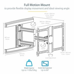 StarTech.com TV Wall Mount for up to 80" VESA Mount Displays - Low Profile Full Motion TV Mount - Heavy Duty Adjustable Ar