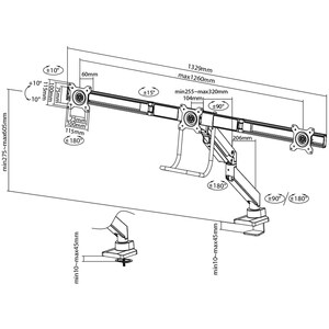 Neomounts Neomounts Pro NM-D775DX3BLACK Desk Mount for Flat Panel Display - Black - 3 Display(s) Supported - 68.6 cm (27")