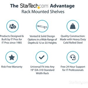 StarTech.com 1U Server Rack Cabinet Shelf - Fixed 16" Deep Cantilever Rackmount Tray for 19" Data/AV/Network Enclosure w/c