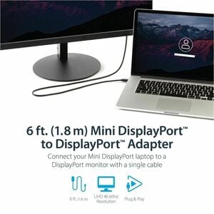 StarTech.com 6ft Mini DisplayPort to DisplayPort 1.2 Cable, 4K x 2K mDP to DisplayPort Adapter Cable, Mini DP to DP Cable 