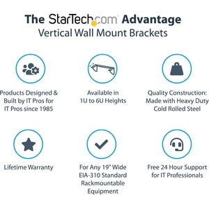 StarTech.com 1U 19in Steel Vertical Wall Mount Equipment Rack Bracket - 56.70 kg Load Capacity - 1