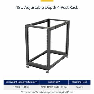 StarTech.com Rack Serveur Mobile 18U 4 Poteaux, Rack Réseau 19" 4 Poteaux avec Roulettes, Rack avec Profondeur Ajustable p