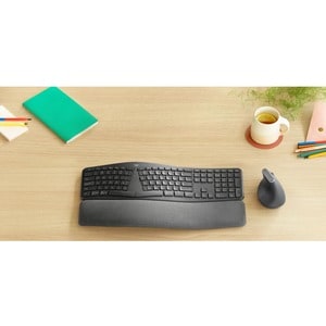 Logitech ERGO K860 Keyboard - Wireless Connectivity - Danish, Norwegian, Swedish, Finnish - QWERTY Layout - Graphite - Blu