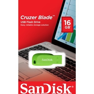 SanDisk Cruzer Blade 16 GB USB 2.0 Flash Drive - Electric Green - 1 Pack