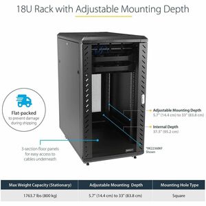 StarTech.com 4-Post 18U Server Rack Cabinet, 19" Data Rack Cabinet for Computer / IT Equipment, Home Network Rack, Half He