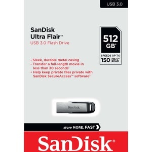 SanDisk Ultra Flair 512 GB USB 3.0, USB 2.0 Flash Drive - 150 MB/s Read Speed